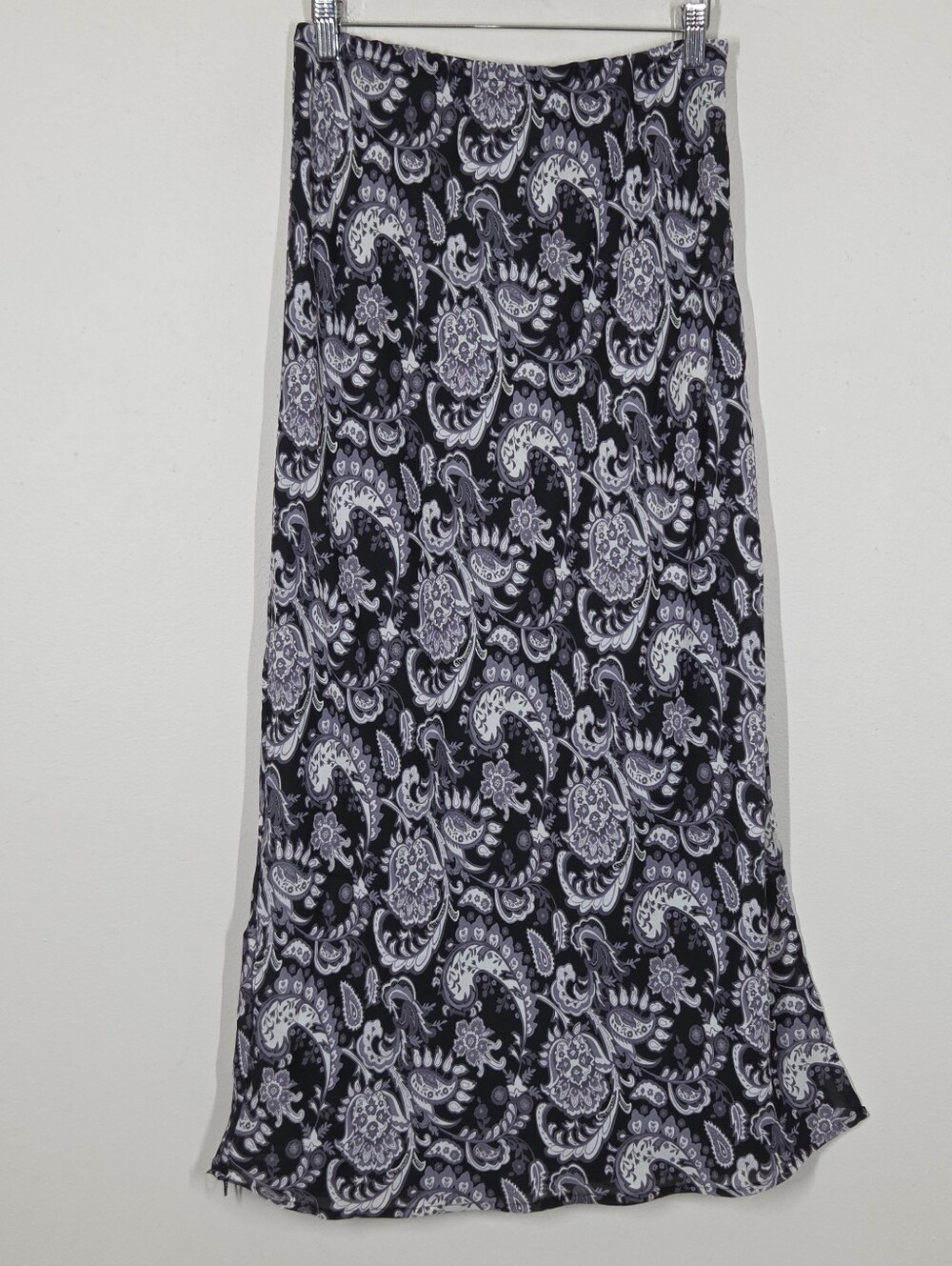 Vtg Y2K Black Gray Paisley Maxi Skirt Side Slit M Fairy Grunge Boho Whimsigoth